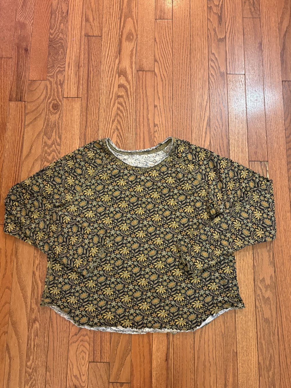 NATURAL LIFE Beige and Olive Green Printed Top 100% Cotton